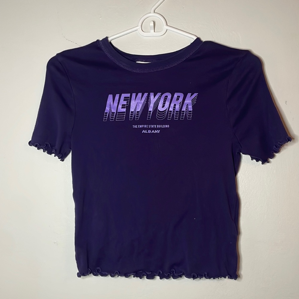 Purple “New York” Lettuce Trimmed Crop Top